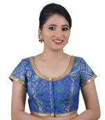 Blue Brocade Jamevar Woven Padded Readymade Blouse