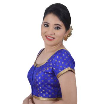 Blue Brocade Jari Butti Polka Dot Padded Readymade Blouse 2