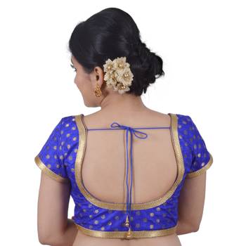 Blue Brocade Jari Butti Polka Dot Padded Readymade Blouse 3