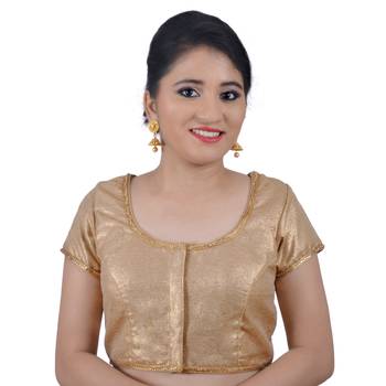 Hand embroidered Silk and Net Back Gold Readymade Blouse 1