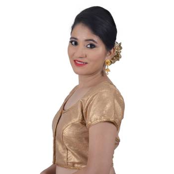 Hand embroidered Silk and Net Back Gold Readymade Blouse 2