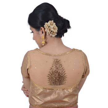 Hand embroidered Silk and Net Back Gold Readymade Blouse 3