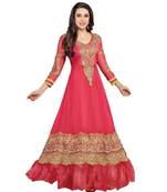 Pink embroidered georgette salwar with dupatta