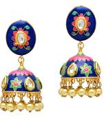 Rani Color Imitation Pearl and Kundan Work Meenakari Earrings