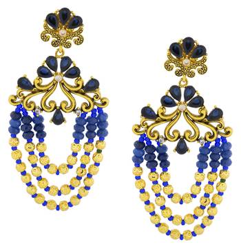 Flower Wave Design 18K Gold Plated Blue Crystal Cubic Zirconia Beads Chandelier Earring For Women 1