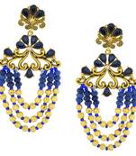 Flower Wave Design 18K Gold Plated Blue Crystal Cubic Zirconia Beads Chandelier Earring For Women