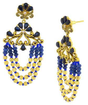 Flower Wave Design 18K Gold Plated Blue Crystal Cubic Zirconia Beads Chandelier Earring For Women 2