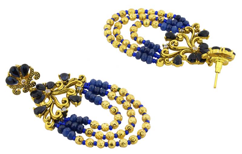 Flower Wave Design 18K Gold Plated Blue Crystal Cubic Zirconia Beads Chandelier Earring For Women