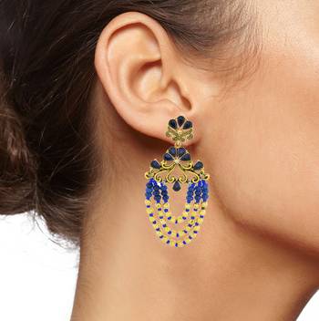 Flower Wave Design 18K Gold Plated Blue Crystal Cubic Zirconia Beads Chandelier Earring For Women 4
