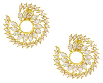 Crystal Leaf Ring Design 18K Gold Plated Crystal Filigree Chandbali Stud Earring For Women 1