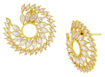 Crystal Leaf Ring Design 18K Gold Plated Crystal Filigree Chandbali Stud Earring For Women 2