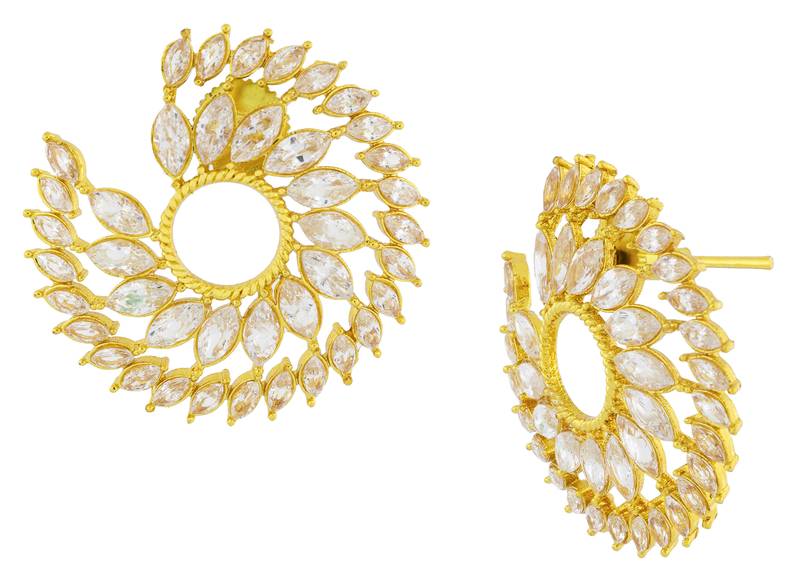 Crystal Leaf Ring Design 18K Gold Plated Crystal Filigree Chandbali Stud Earring For Women