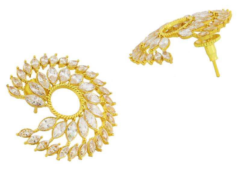 Crystal Leaf Ring Design 18K Gold Plated Crystal Filigree Chandbali Stud Earring For Women