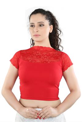 Red Cotton Lycra Plain Stitched Blouse 1