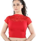 Red Cotton Lycra Plain Stitched Blouse