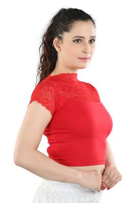 Red Cotton Lycra Plain Stitched Blouse 4