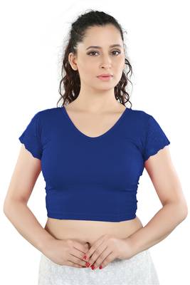 Royal Blue Cotton Lycra Plain Stitched Blouse 1