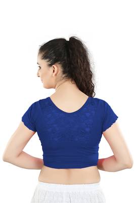 Royal Blue Cotton Lycra Plain Stitched Blouse 2