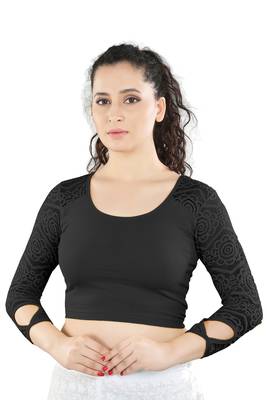Black Cotton Lycra Plain Stitched Blouse 1