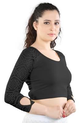 Black Cotton Lycra Plain Stitched Blouse 3