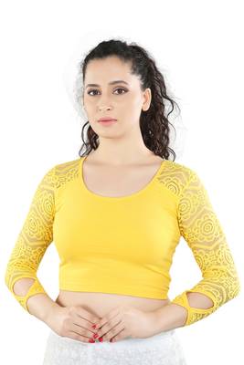 Yellow Cotton Lycra Plain Stitched Blouse 1