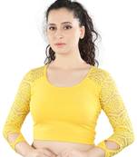 Yellow Cotton Lycra Plain Stitched Blouse