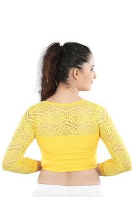 Yellow Cotton Lycra Plain Stitched Blouse 2