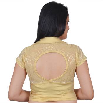 Light Gold Cotton Lycra Plain Stitched Blouse 2
