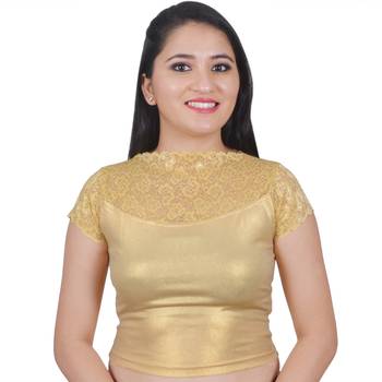 Light Gold Cotton Lycra Plain Stitched Blouse 1