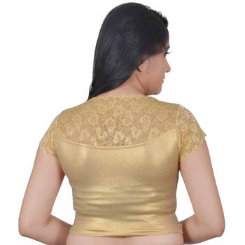 Light Gold Cotton Lycra Plain Stitched Blouse 2