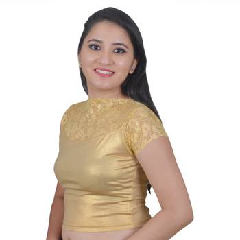 Light Gold Cotton Lycra Plain Stitched Blouse 3