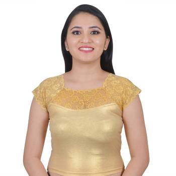 Light Gold Cotton Lycra Plain Stitched Blouse 1