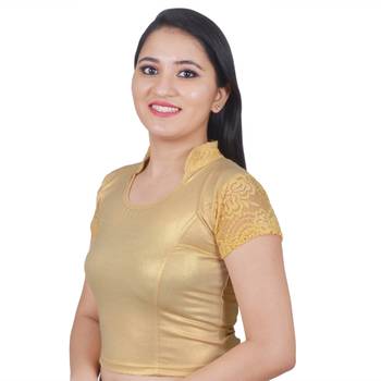 Light Gold Cotton Lycra Plain Stitched Blouse 3