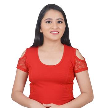 Red Cotton Lycra Plain Stitched Blouse 1