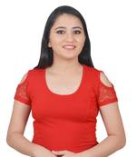Red Cotton Lycra Plain Stitched Blouse
