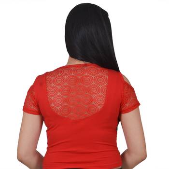 Red Cotton Lycra Plain Stitched Blouse 2