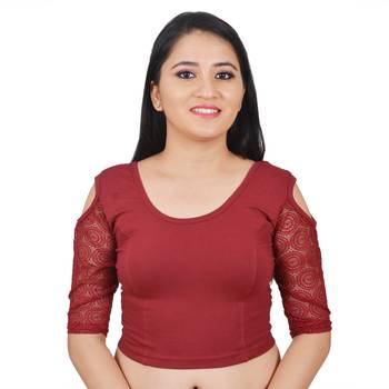 Maroon Cotton Lycra Plain Stitched Blouse 1