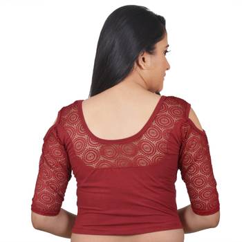 Maroon Cotton Lycra Plain Stitched Blouse 2