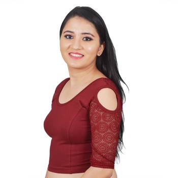 Maroon Cotton Lycra Plain Stitched Blouse 3