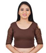 Brown Cotton Lycra Plain Stitched Blouse