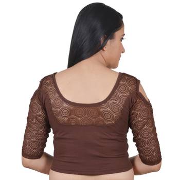 Brown Cotton Lycra Plain Stitched Blouse 2