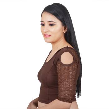 Brown Cotton Lycra Plain Stitched Blouse 3