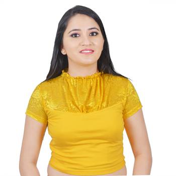 Yellow Cotton Lycra Plain Stitched Blouse 1