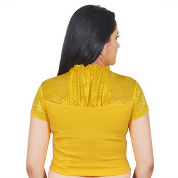 Yellow Cotton Lycra Plain Stitched Blouse 2
