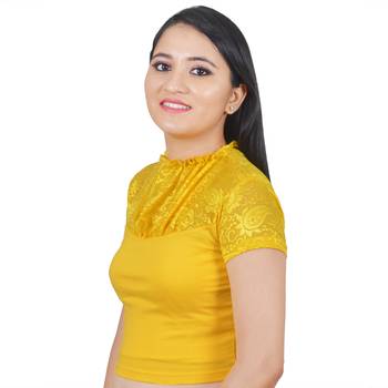 Yellow Cotton Lycra Plain Stitched Blouse 3
