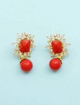 Orange CZ AD American Diamond Dangle and Drop Earrings Jewellery For Women 1