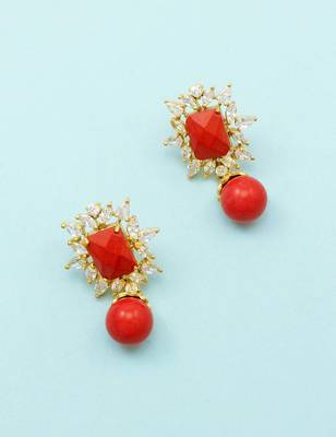 Orange CZ AD American Diamond Dangle and Drop Earrings Jewellery For Women 2