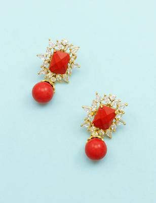 Orange CZ AD American Diamond Dangle and Drop Earrings Jewellery For Women 3