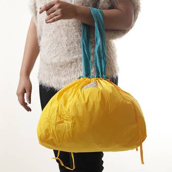 Shinny Yellow Solid Patterened Multipurpose Folding Bag 5
