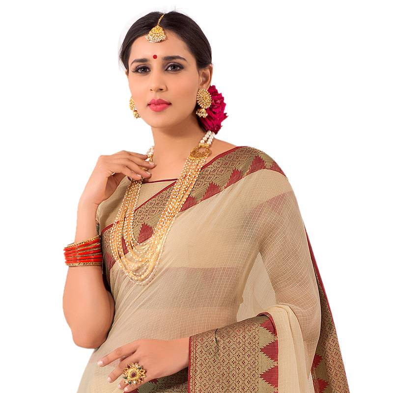 Women Beige Art Silk Saree With UnStiched Blouse